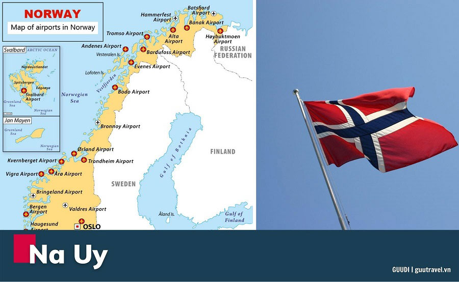 Bản đồ và quốc kỳ Na Uy