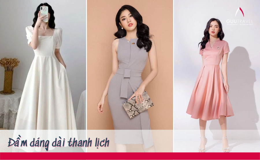 Phối đồ đi chơi Tết với đầm dáng dài thanh lịch