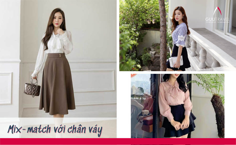 Cách phối đồ chơi Tết với chân váy và áo kiểu