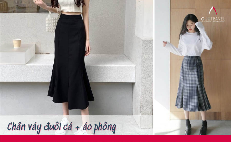 Chân váy đuôi cá tôn dáng kết hợp cùng áo phông