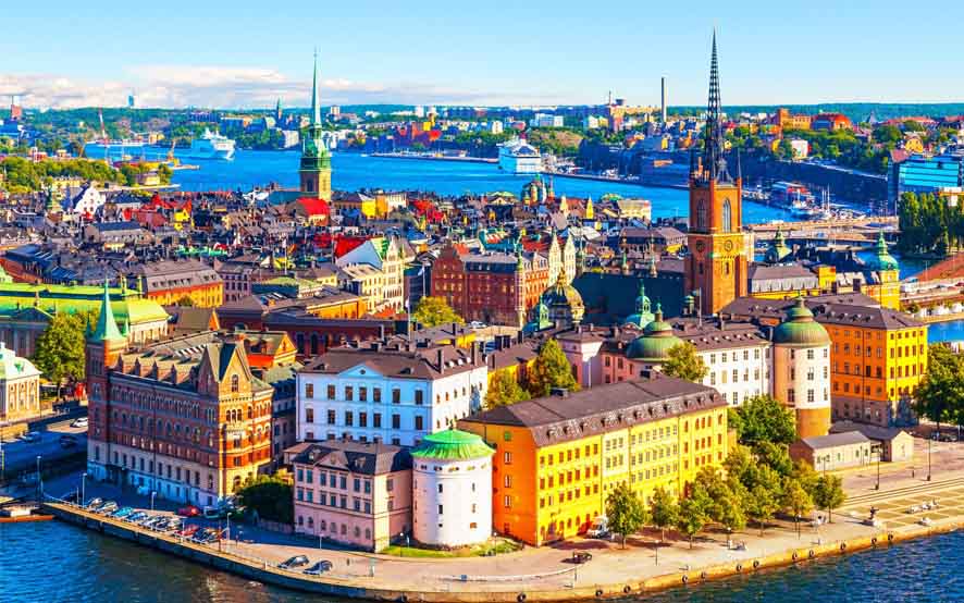 Khu phố cổ Gamla Stan nằm ở đảo Sradsholmen, Thụy Điển